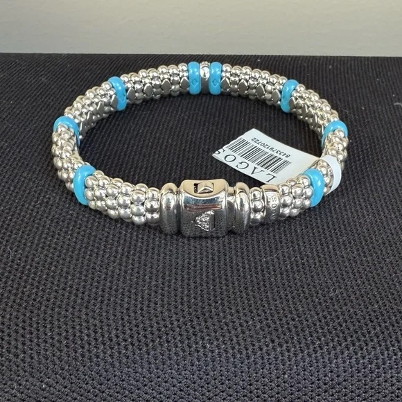 Blue Caviar Blue Single Station Diamond Caviar Bracelet9mm from Lagos Sz M(7)
